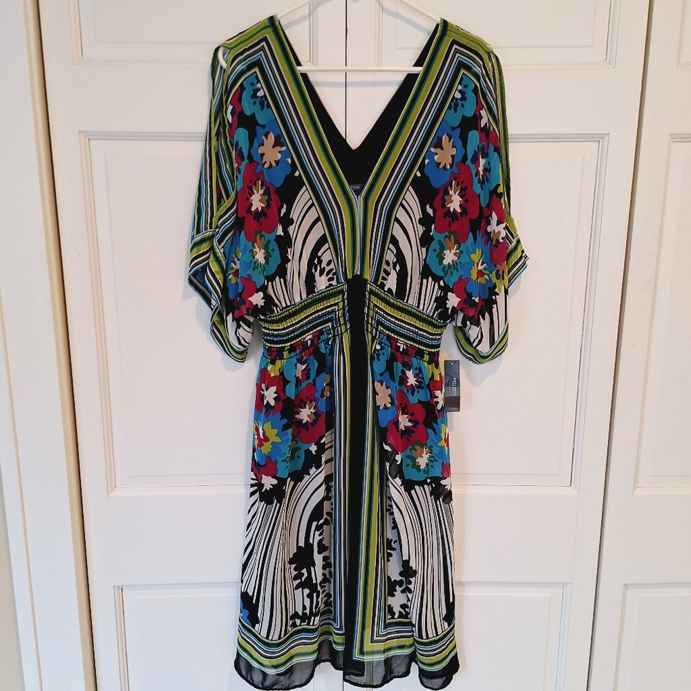 Bisou Bisou Michele Bohbot deep V neck midi dress